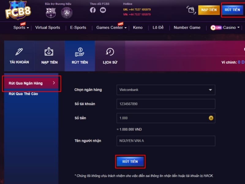 Cách rút tiền từ tài khoản Fcb8